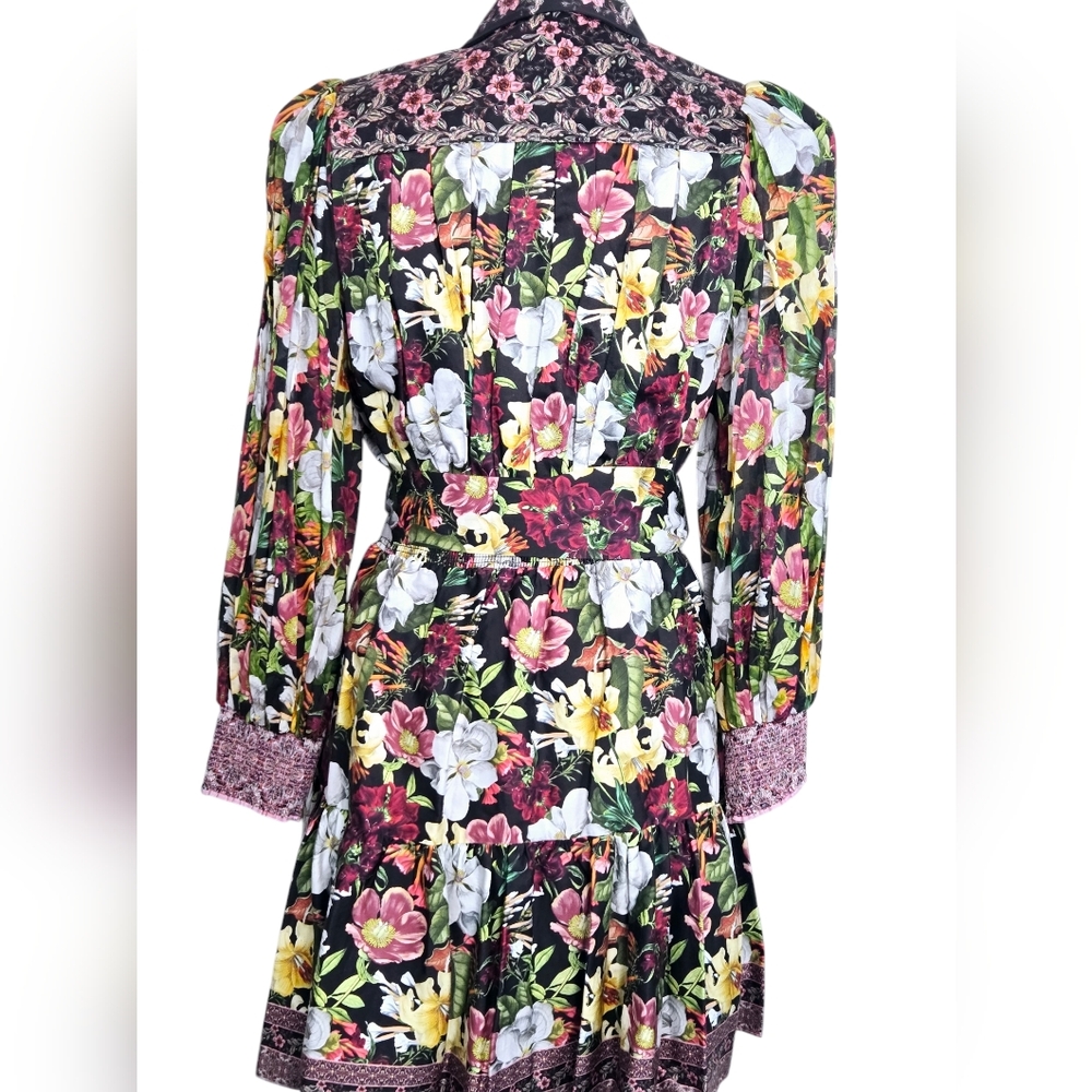 Alice + Olivia Black Floral Mini Dress with White, Yellow & Pink Blooms - Picture 13 of 15